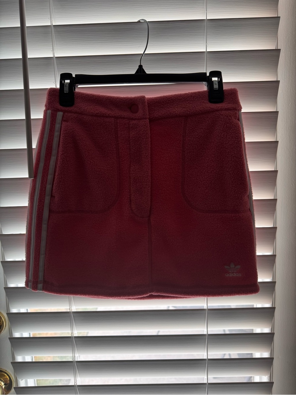 adidas Pink Fleece Mini Skirt with Contrasting Side Stripes